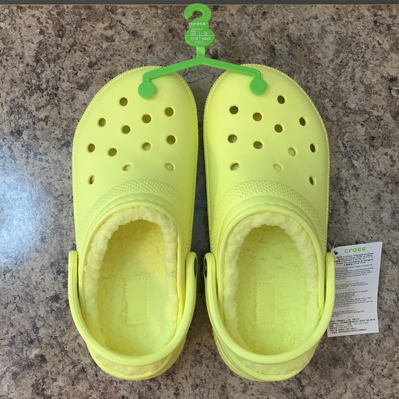 Neon Yellow Fur-Lined Crocs - Picture 9 of 11
